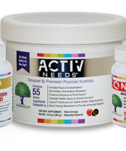 Activ Needs Bundle product photo with ActivNeeds, QNeeds, and OmegaNeeds product bottles against a white background.